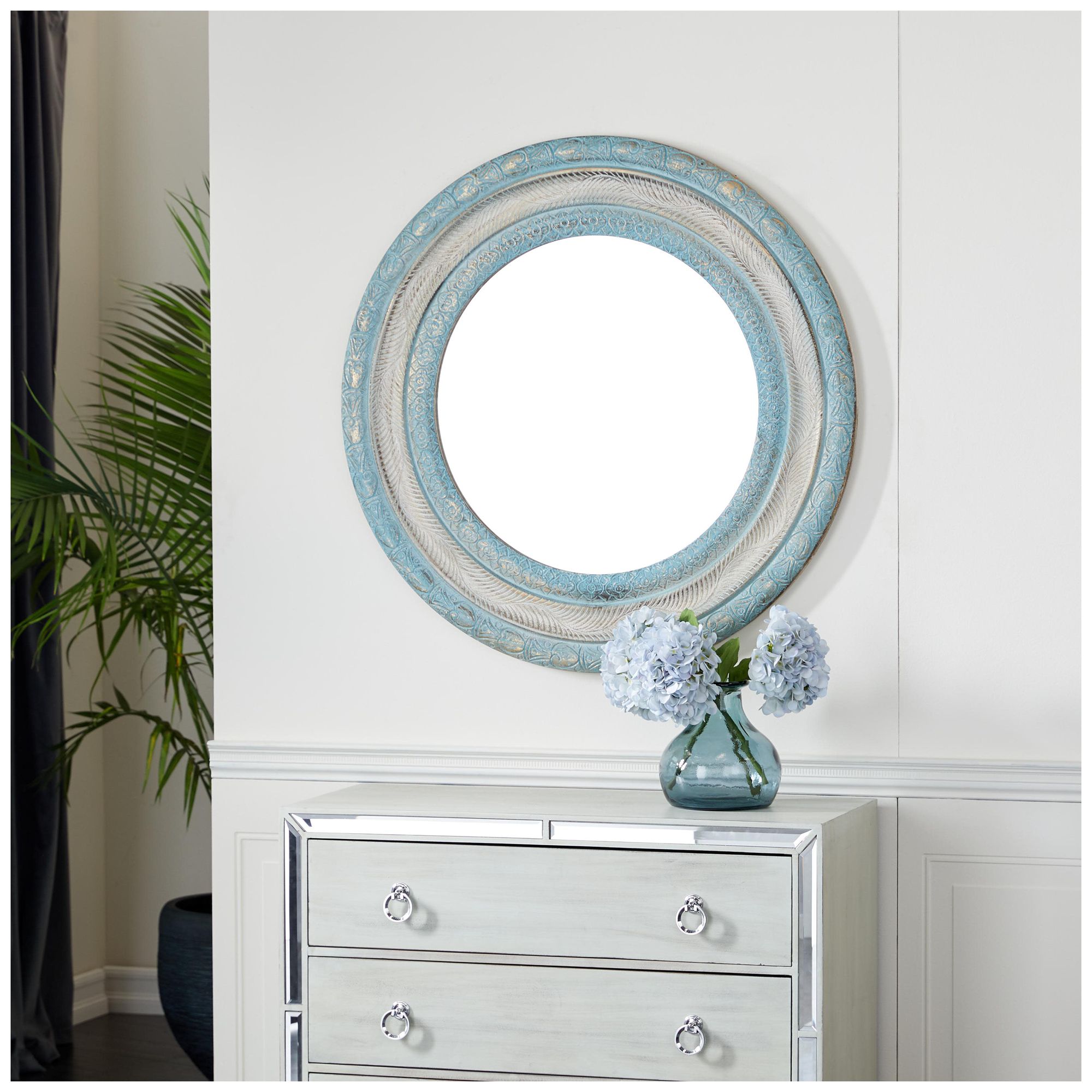 Image 3 Blue Wooden Farmhouse Wall Mirror, 36" x 1" x 36" more views