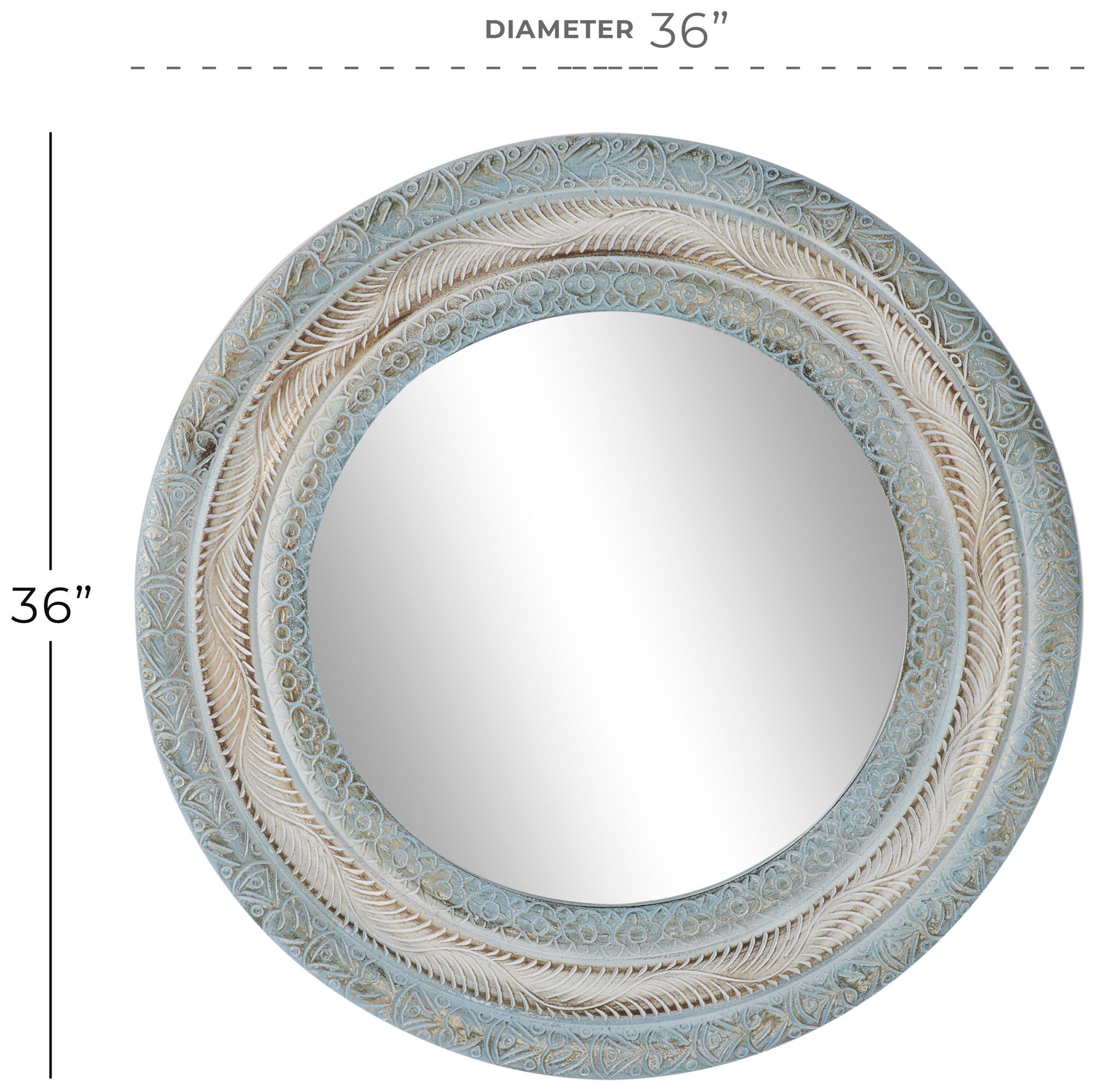 Image 6 Blue Wooden Farmhouse Wall Mirror, 36" x 1" x 36" more views