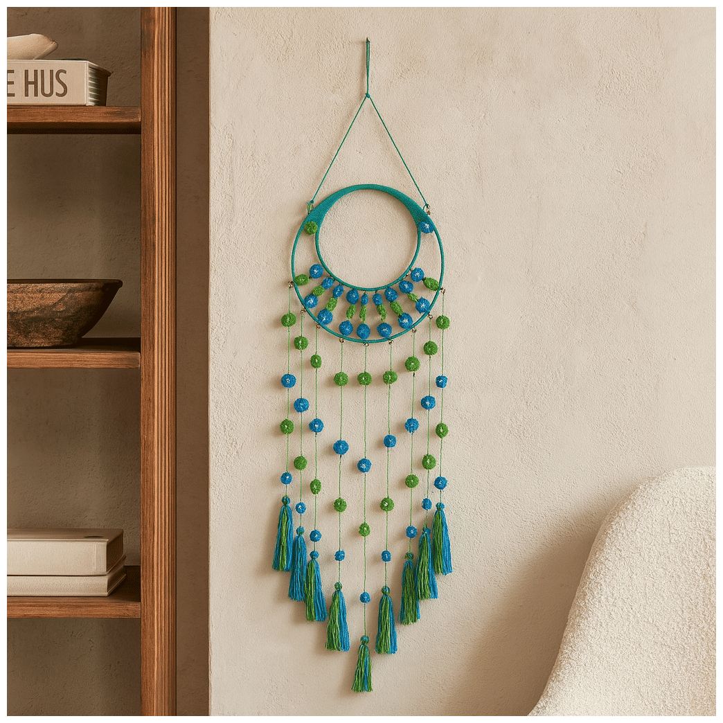 Image 4 Blue Wool Fabric Bohemian Wall Decor, 13" x 0" x 47" more views