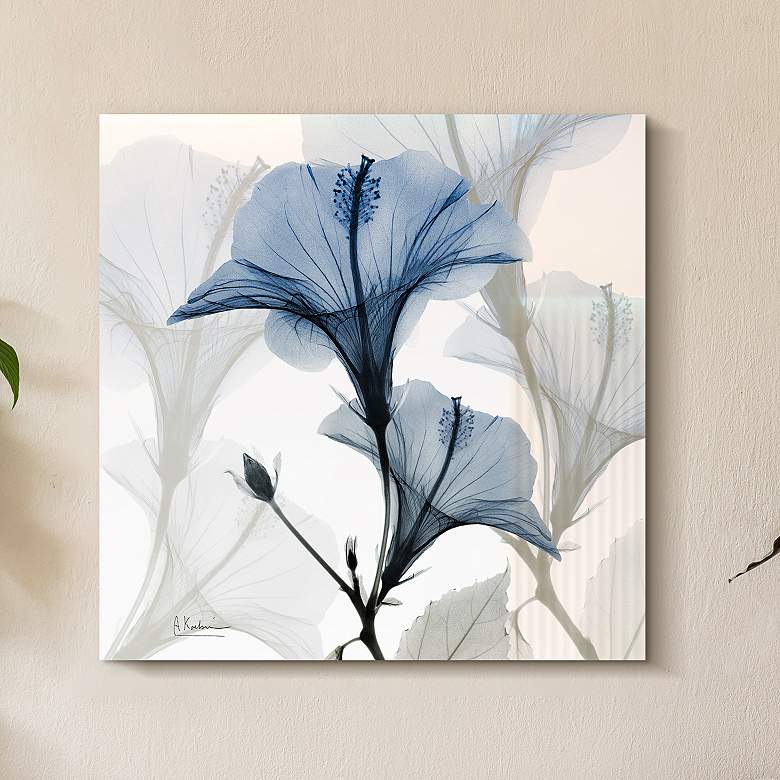 Image 2 Blue X-Ray Floral 24 inch Square Tempered Glass Graphic Wall Art
