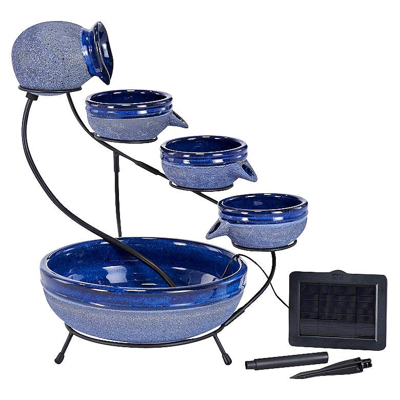 Image 1 Blueberry 22" High Ceramic Solar Cascade Outdoor Fountain