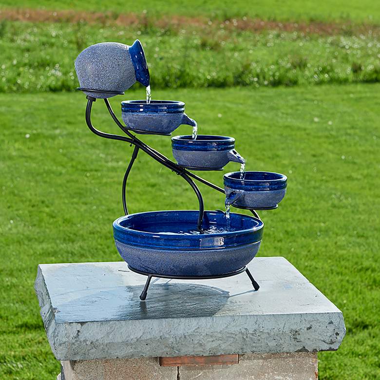Image 2 Blueberry 22" High Ceramic Solar Cascade Outdoor Fountain more views