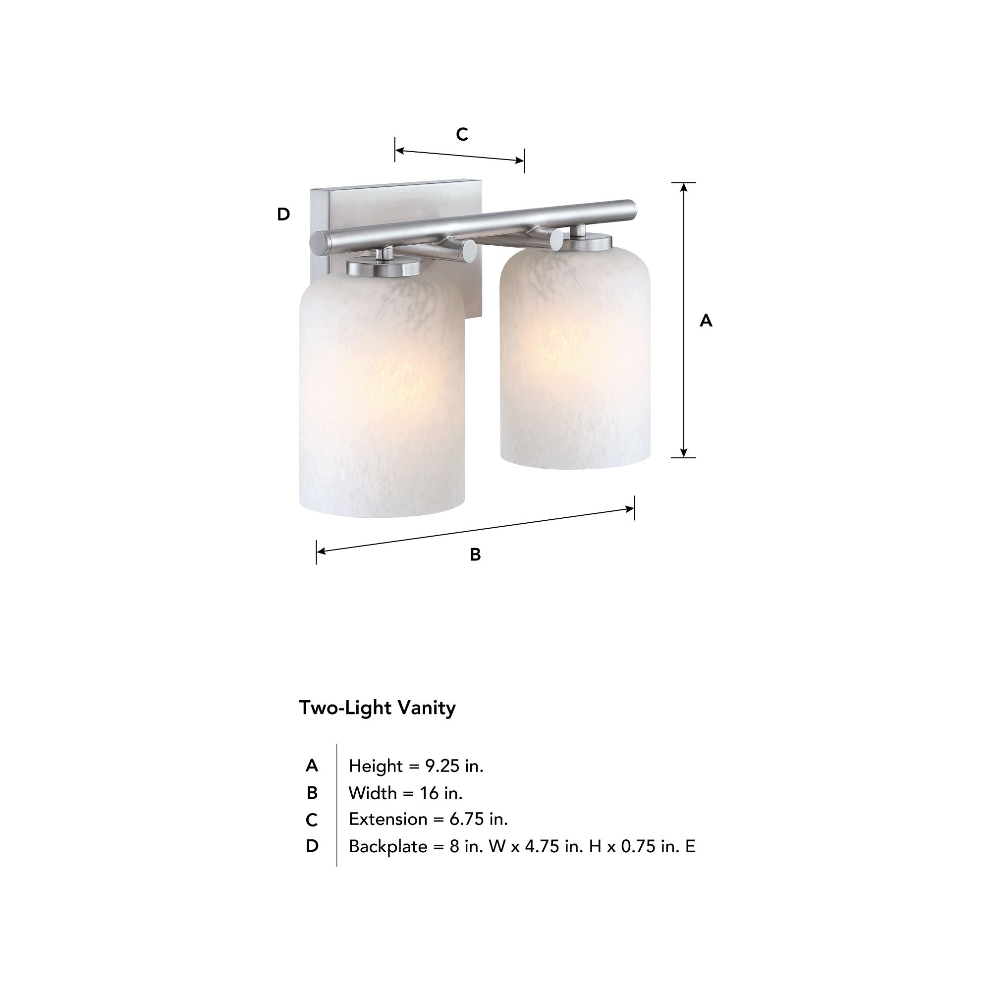 Bluestone Ridge 16 in. 2-Light Brushed Nickel Vanity Wall Light