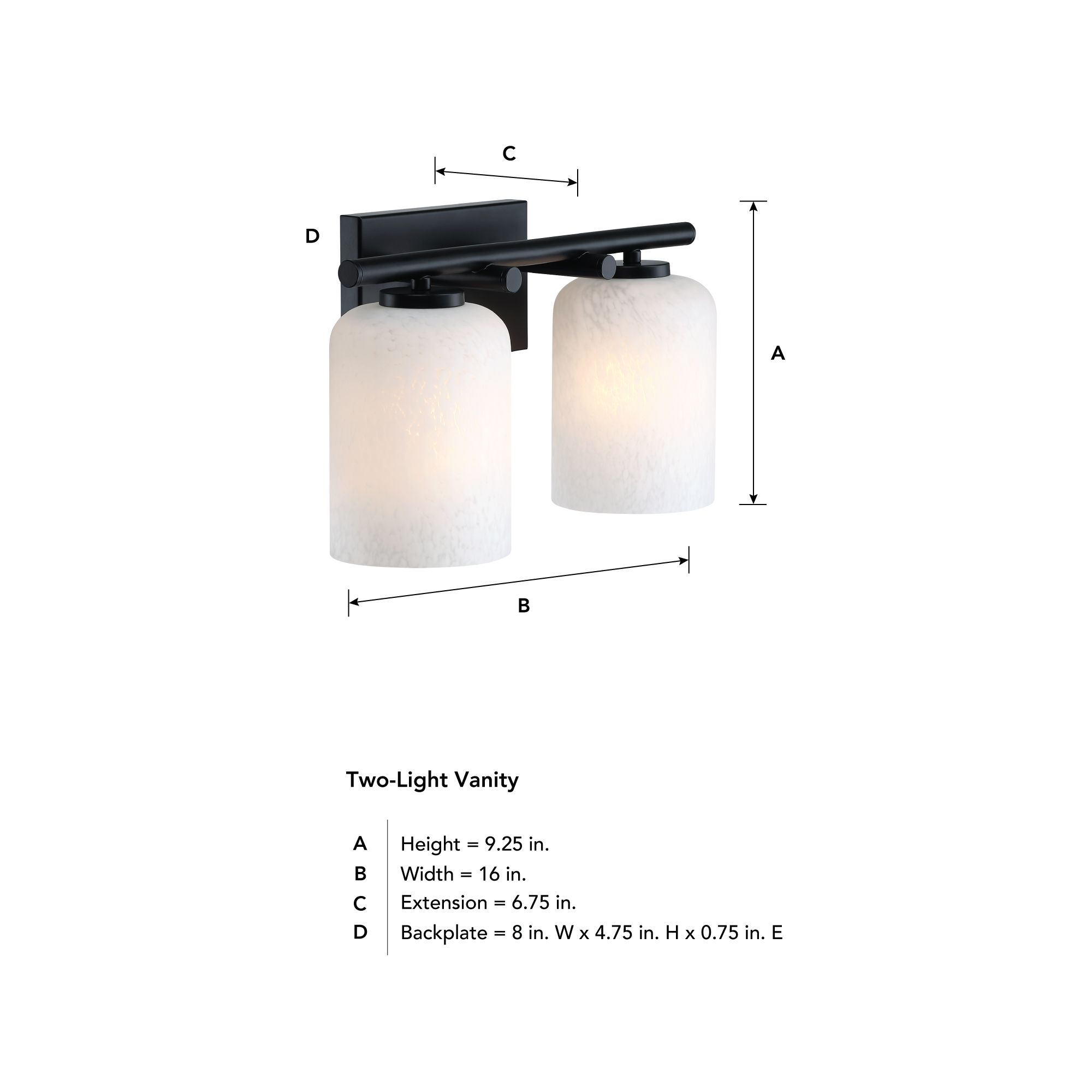 Bluestone Ridge 16 in. 2-Light Matte Black Vanity Wall Light for Bathrooms