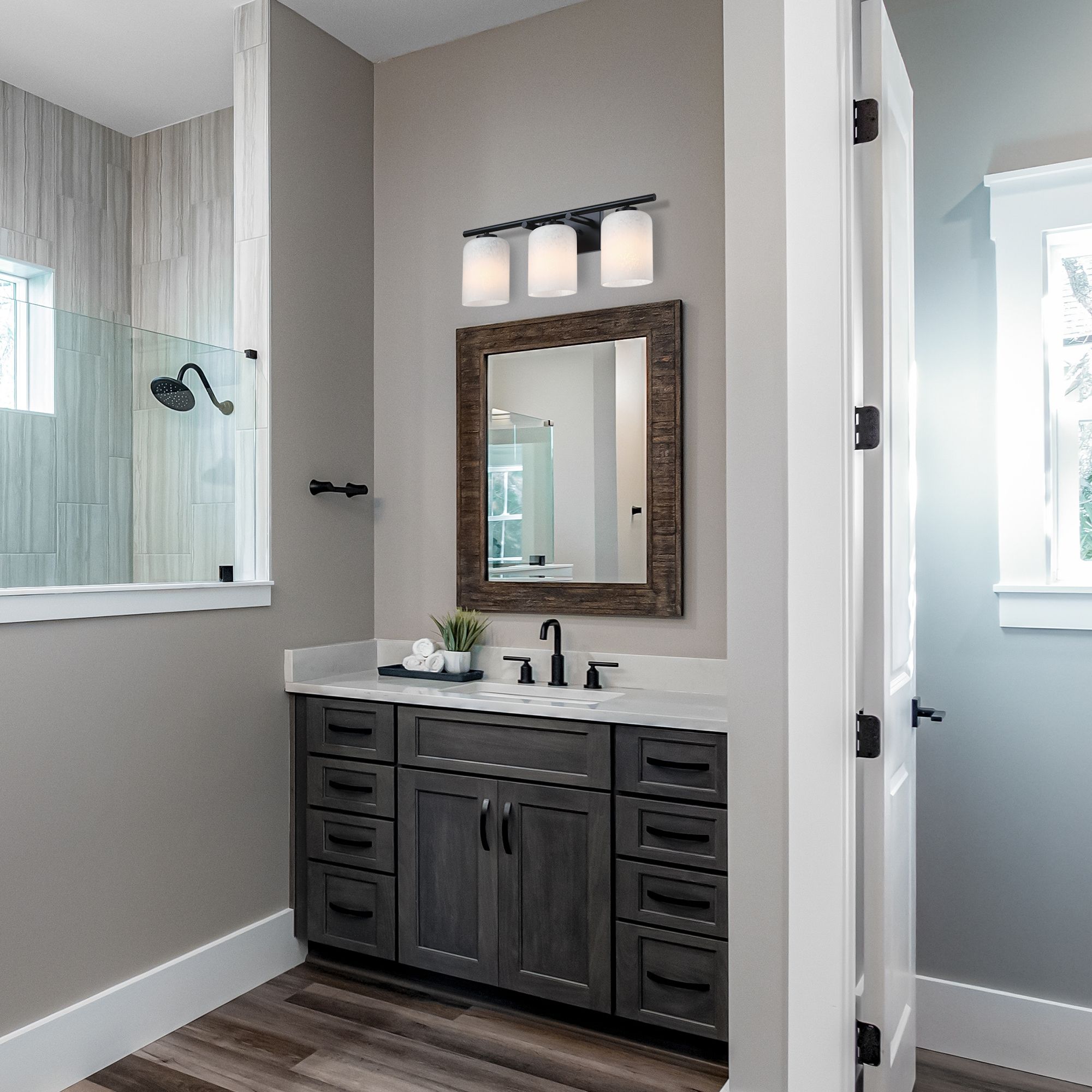 Bluestone Ridge 24 in. 3-Light Matte Black Vanity Wall Light for Bathrooms