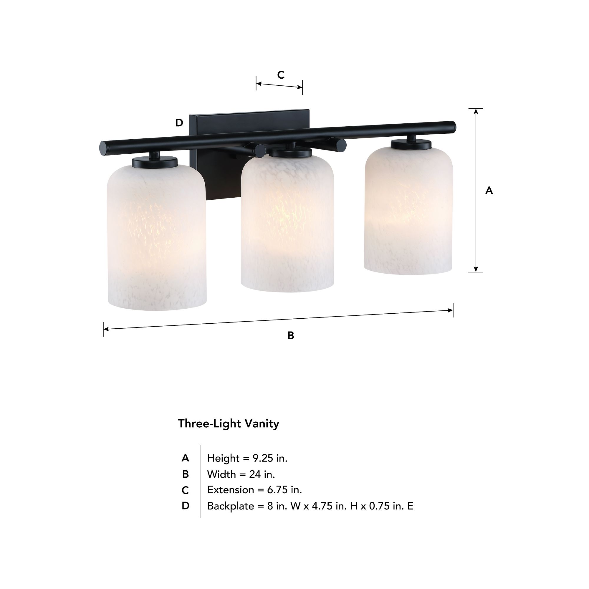 Bluestone Ridge 24 in. 3-Light Matte Black Vanity Wall Light for Bathrooms