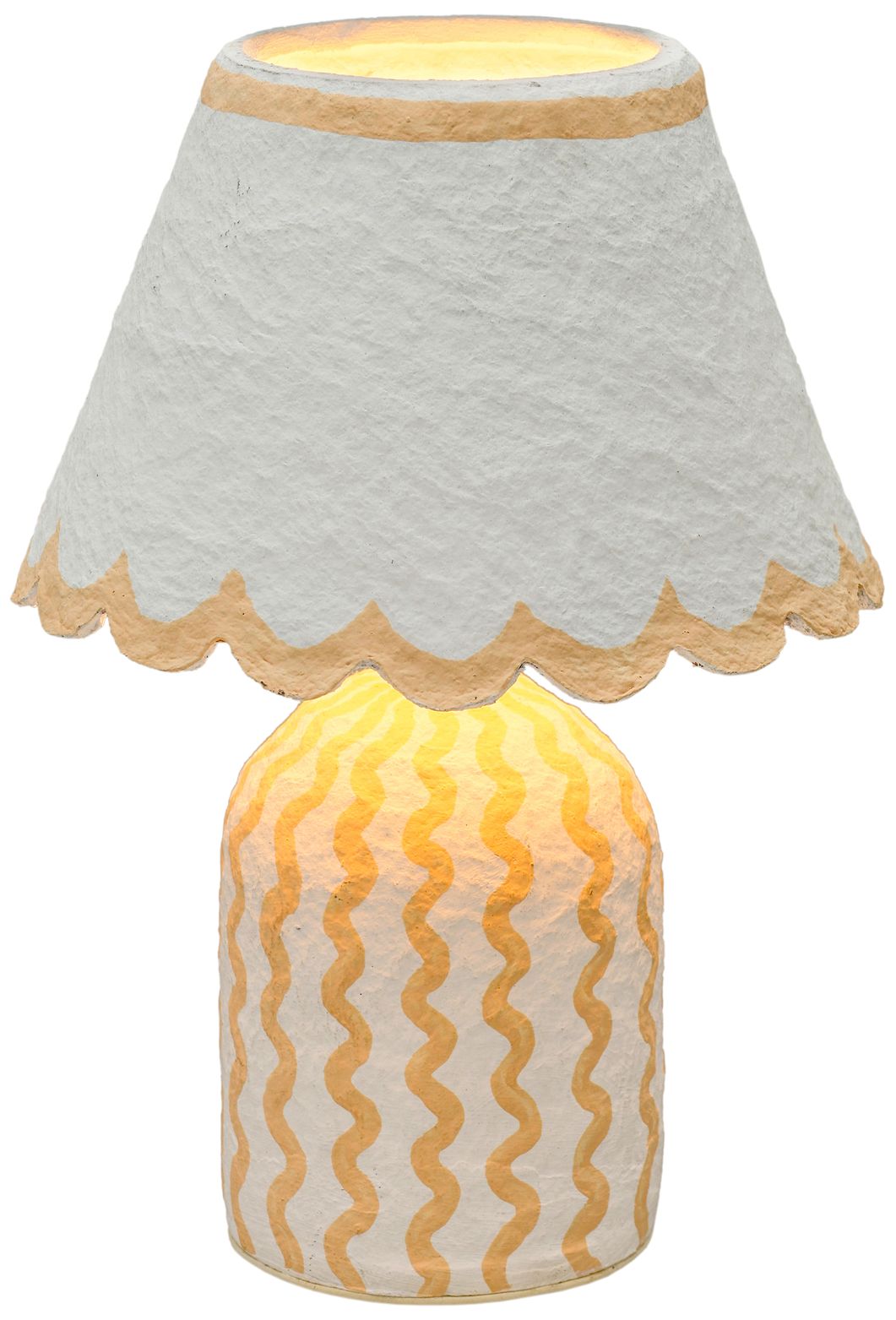 Image 2 Blum Pink Peach Scalloped Cotton Mache Table Lamp more views