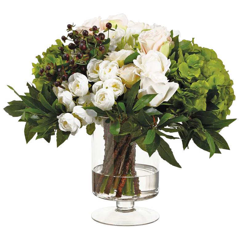 Image 1 Blush Cream Ranunculus and Rose 18"H Faux Flowers in Vase