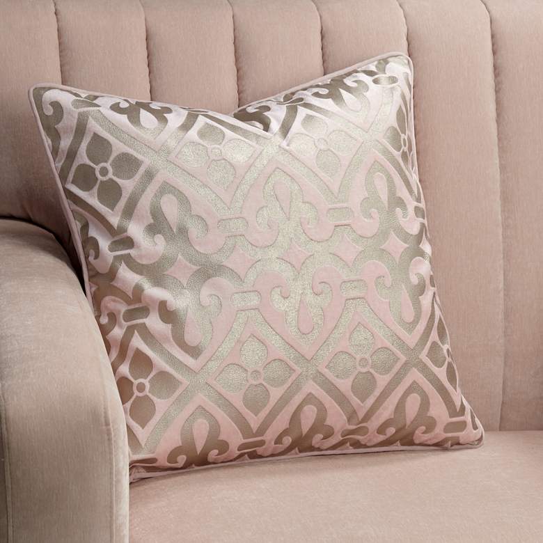 Image 1 Blush Foil Velvet 20 inch Square Throw Pillow