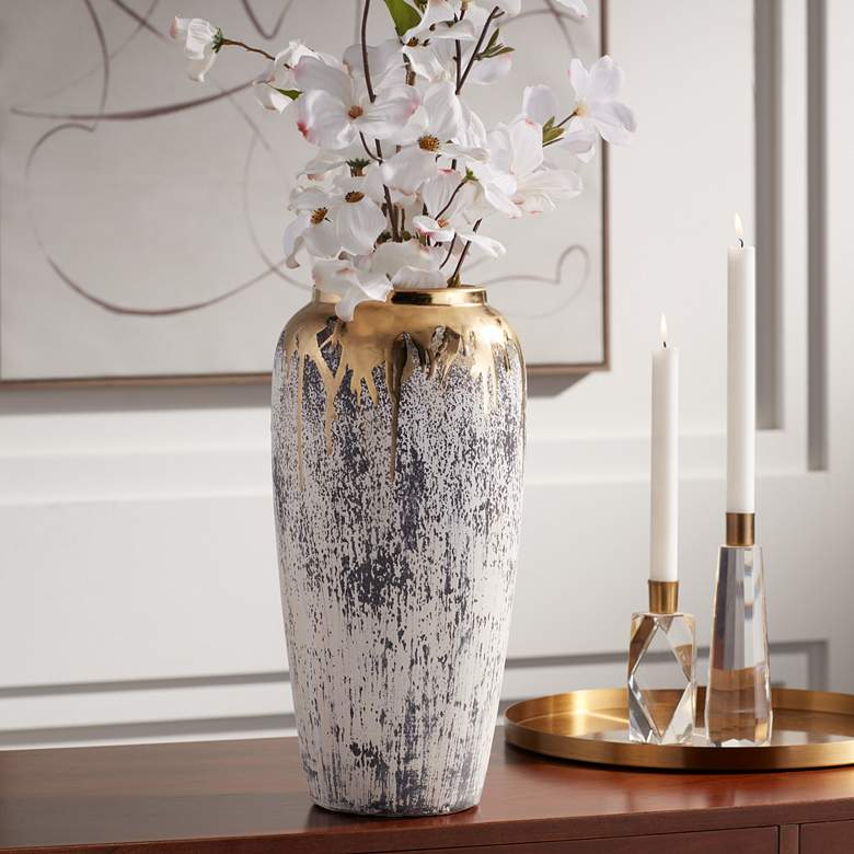 Image 2 Blythe 14" High Matte Gold and Gray Decorative Vase