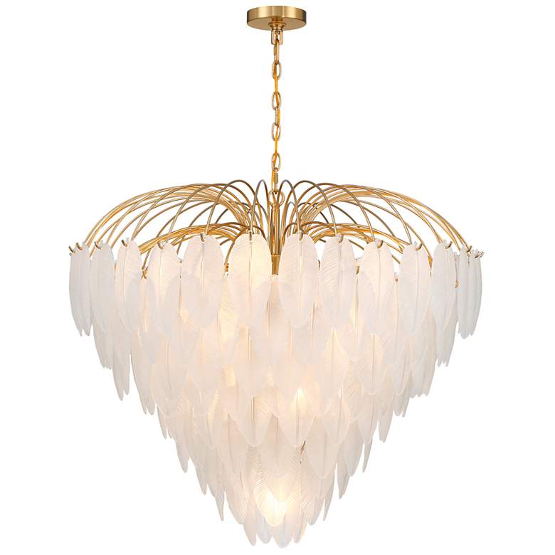 Image 3 Boa 34"W Warm Brass and Glass Feathers 15-Light Chandelier more views