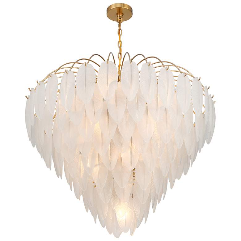 Image 4 Boa 34"W Warm Brass and Glass Feathers 15-Light Chandelier more views