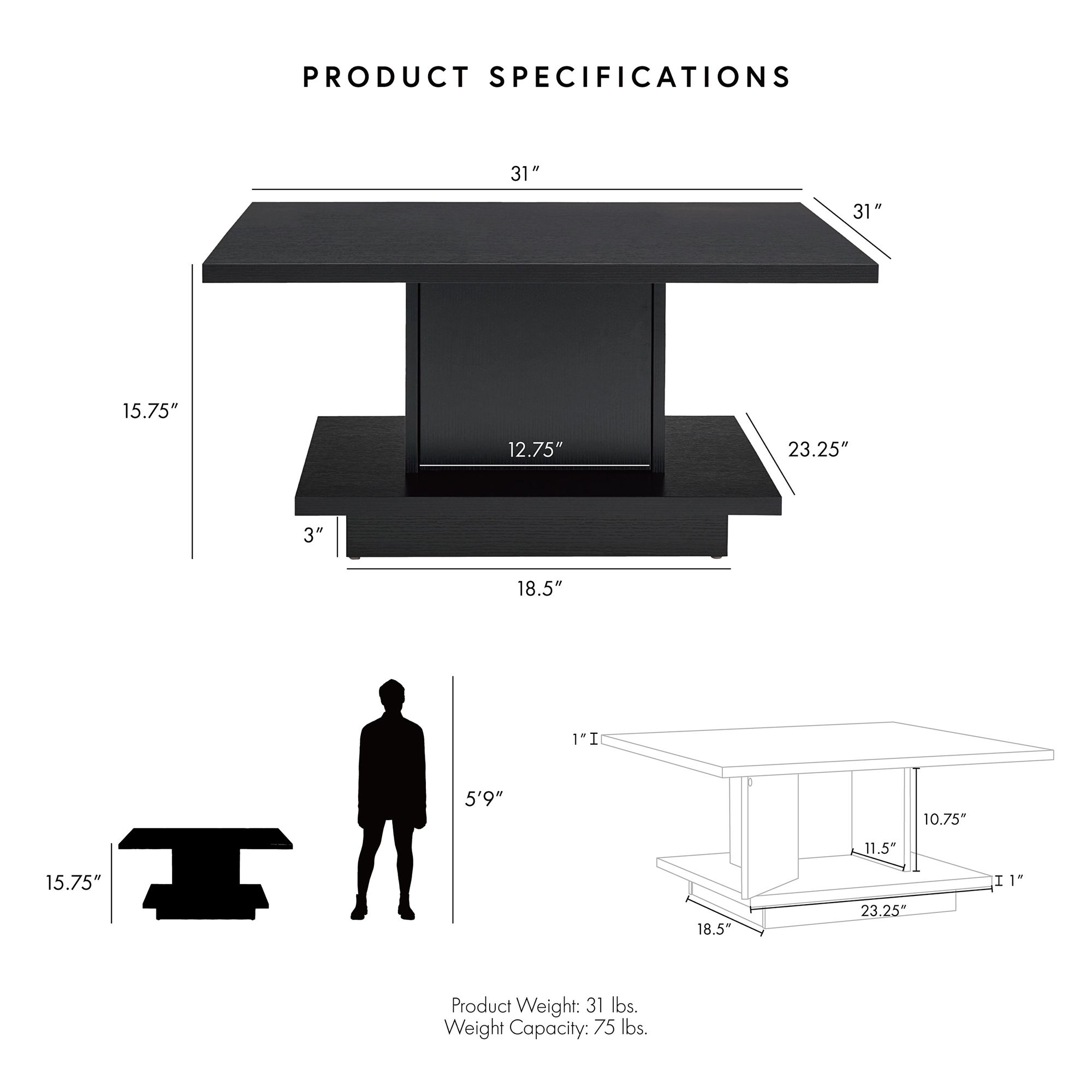 Boa Vista 31" Wide Black Coffee Table with Hidden Storage