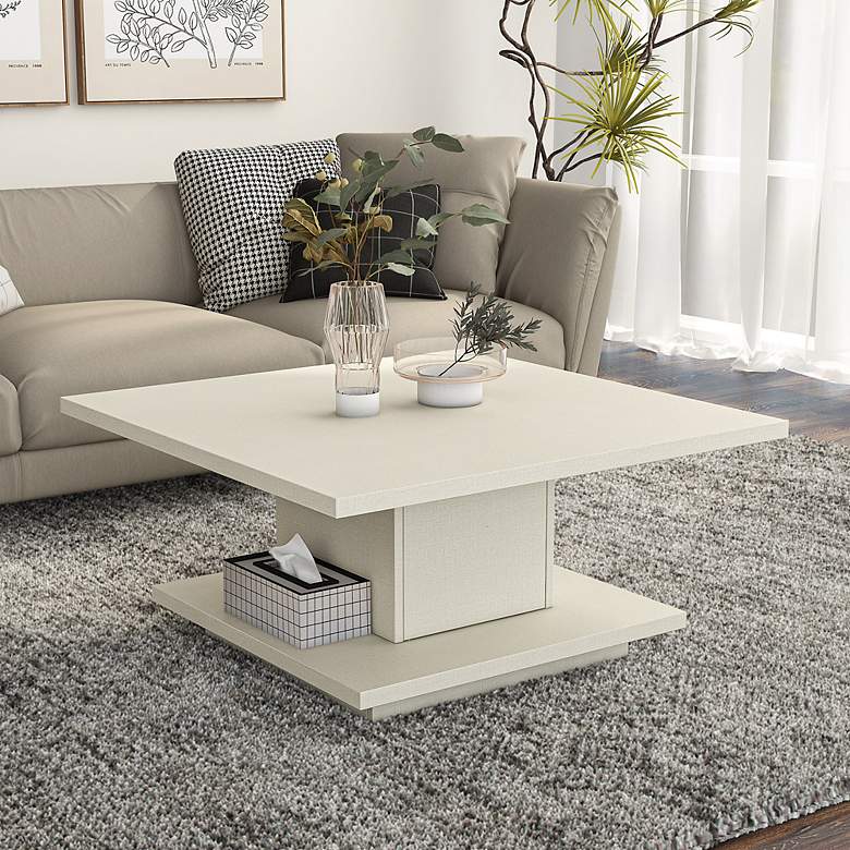 Image 1 Boa Vista 31"W Cream Weave Coffee Table with Hidden Storage