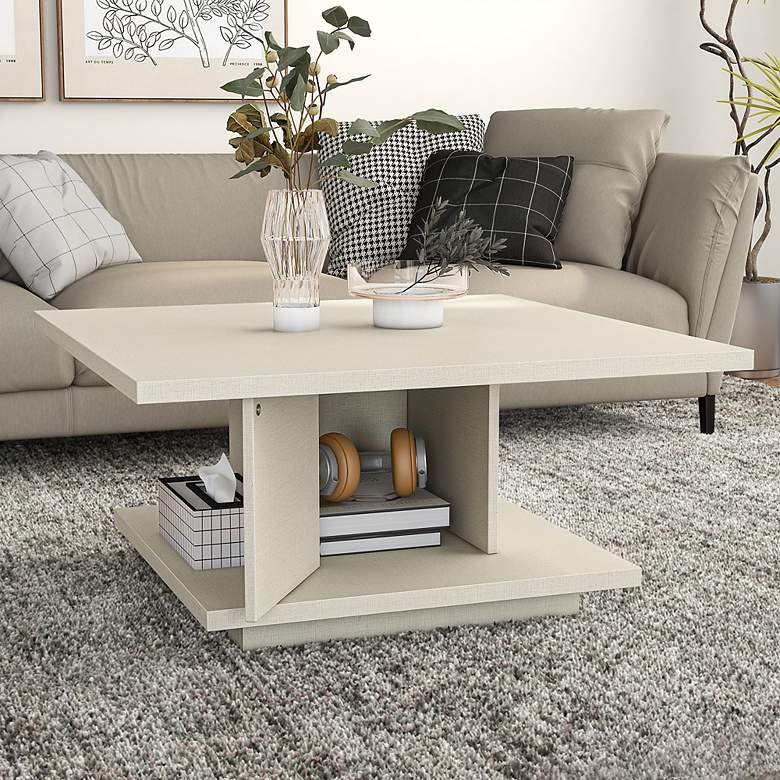 Image 7 Boa Vista 31"W Cream Weave Coffee Table with Hidden Storage more views