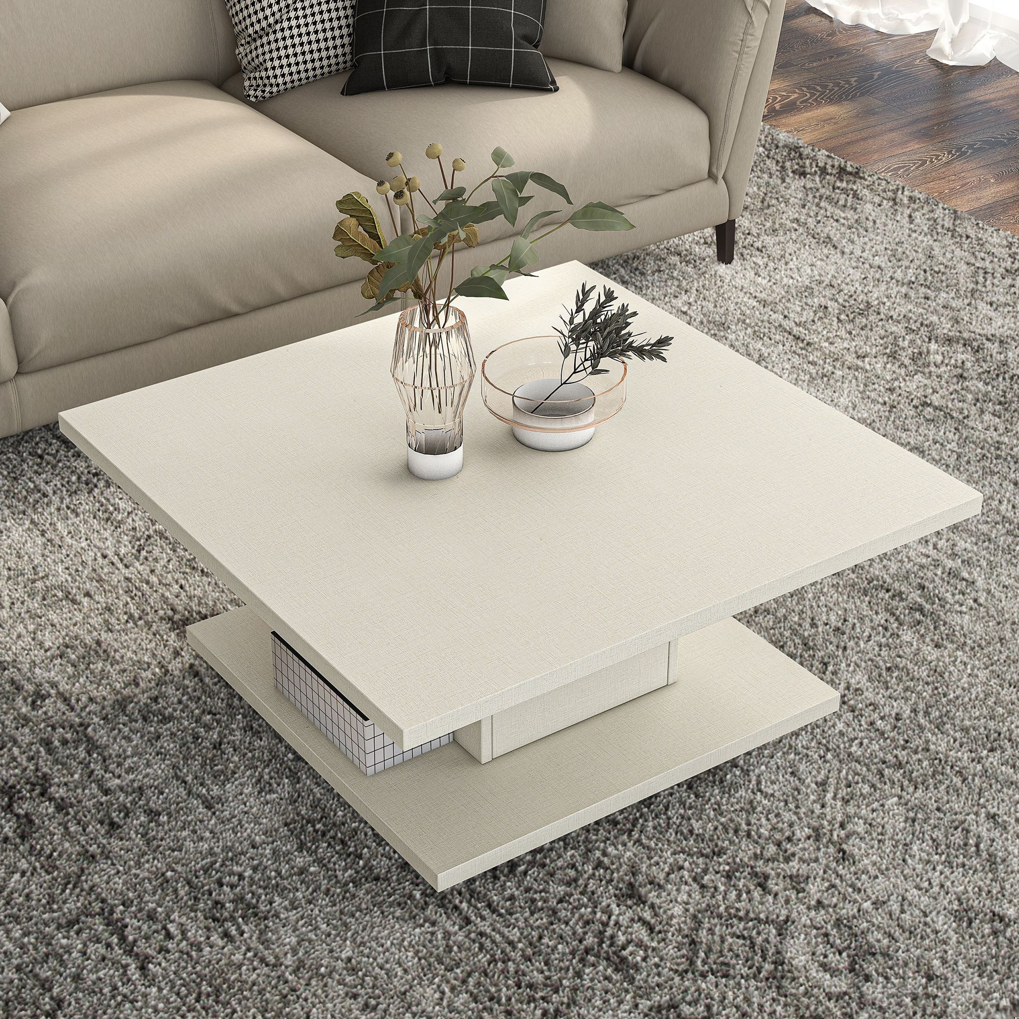 Boa Vista 31"W Cream Weave Coffee Table with Hidden Storage