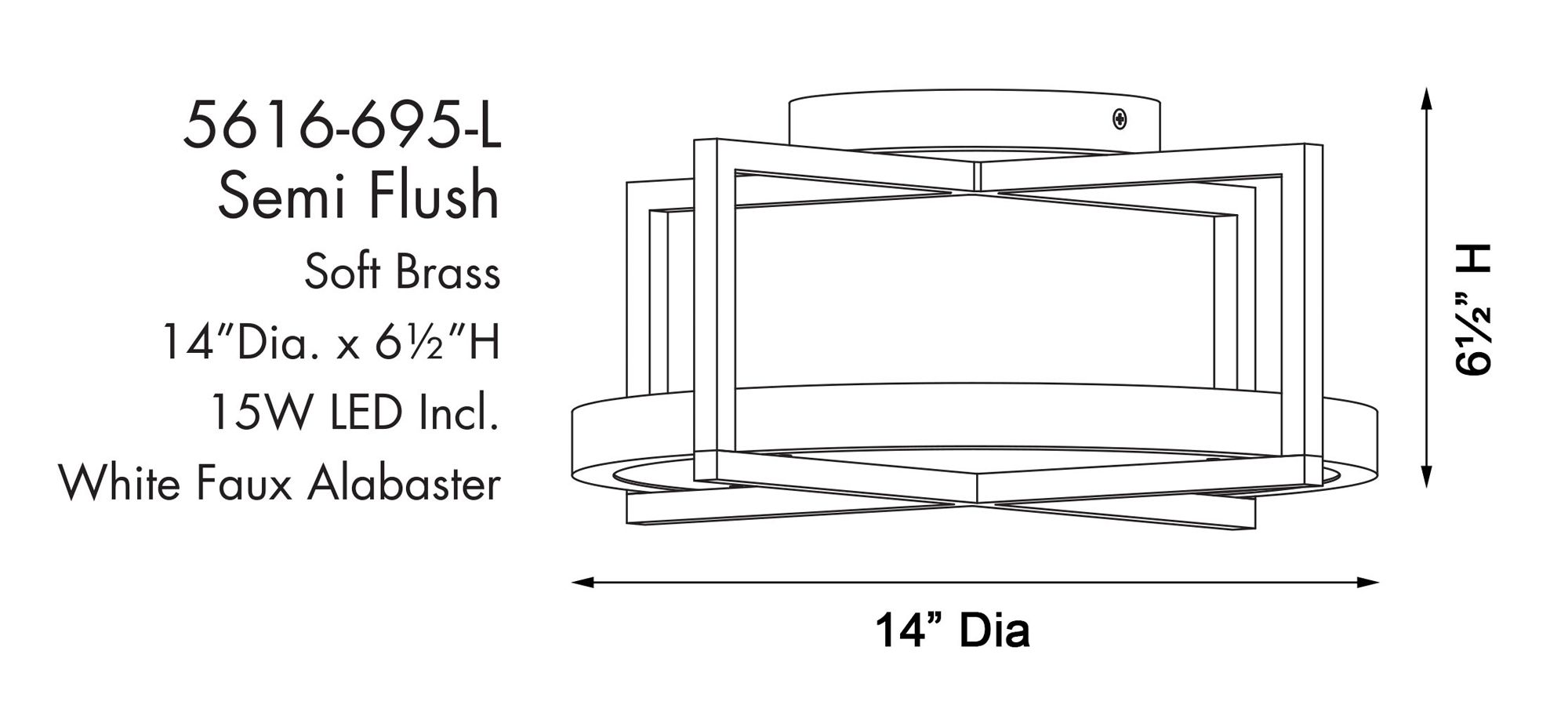 Boada 14" Wide Soft Brass LED Ceiling Light