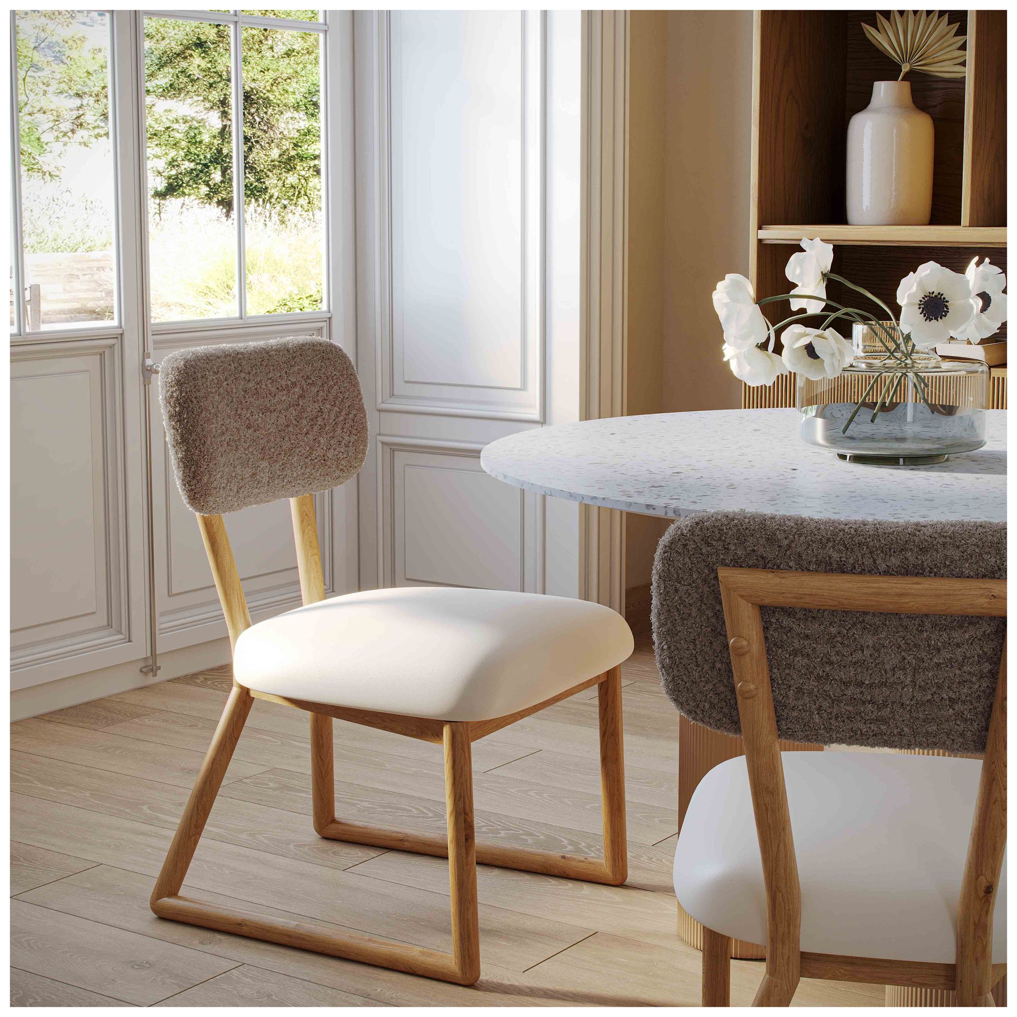 Image 3 Bobbie Cream Vegan Leather and Grey Vegan Shearling Dining Chair more views