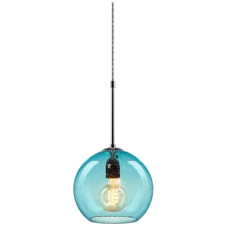 Image 1 Bobo 3 8.5" Matte Chrome Pendant w/ Aqua Glass Shade