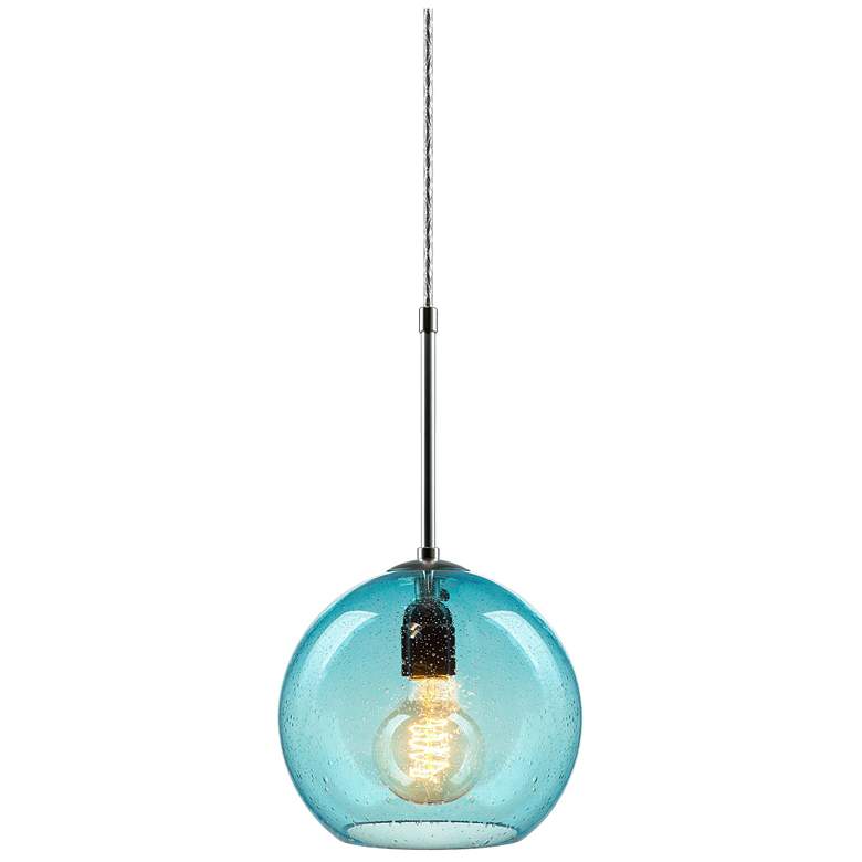 Image 1 Bobo 3 8.5 inch Matte Chrome Pendant w/ Aqua Glass Shade