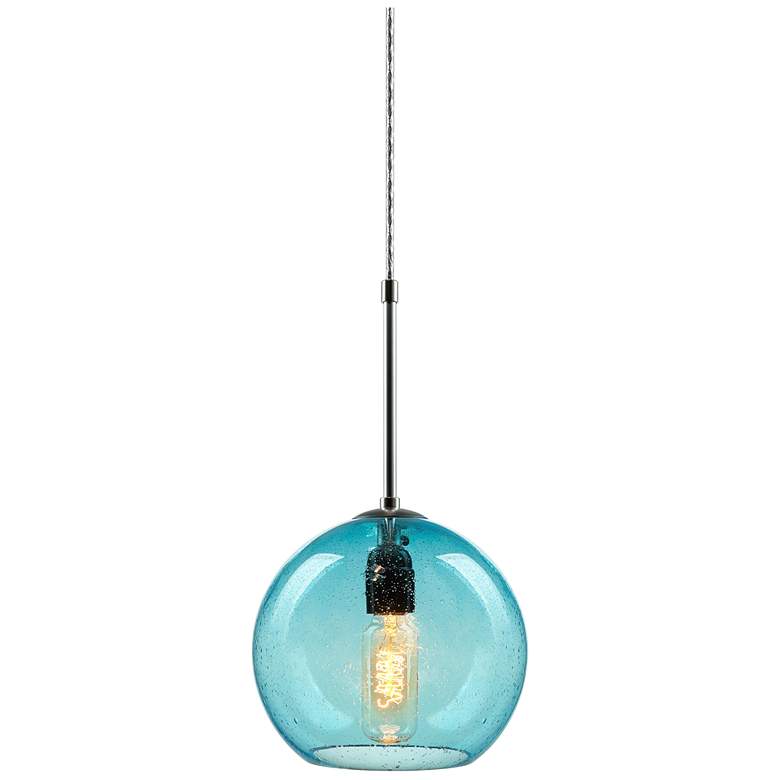 Image 1 Bobo 3 - Pendant - 4" Kiss Canopy - Bronze Finish - Aqua Glass Shade