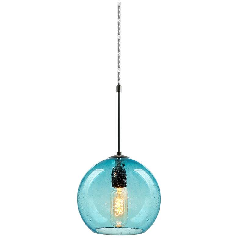 Image 1 Bobo 3 - Pendant - 4 inch Kiss Canopy - Bronze Finish - Aqua Glass Shade