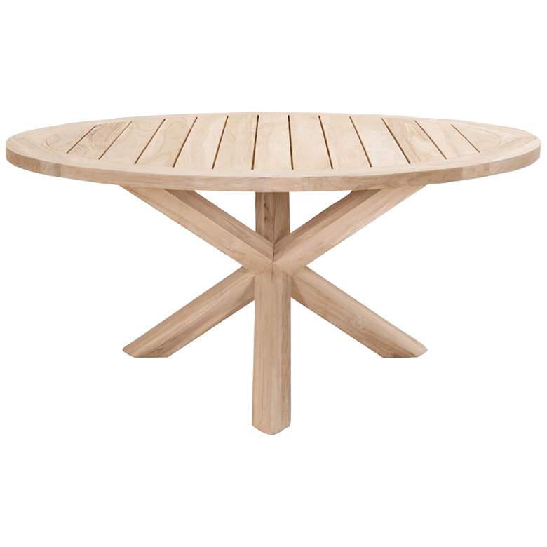 Boca 63&quot; Wide Gray Teak Wood Round Outdoor Dining Table