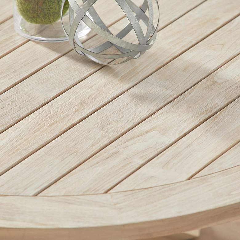 Image 5 Boca 63" Wide Gray Teak Wood Round Outdoor Dining Table more views