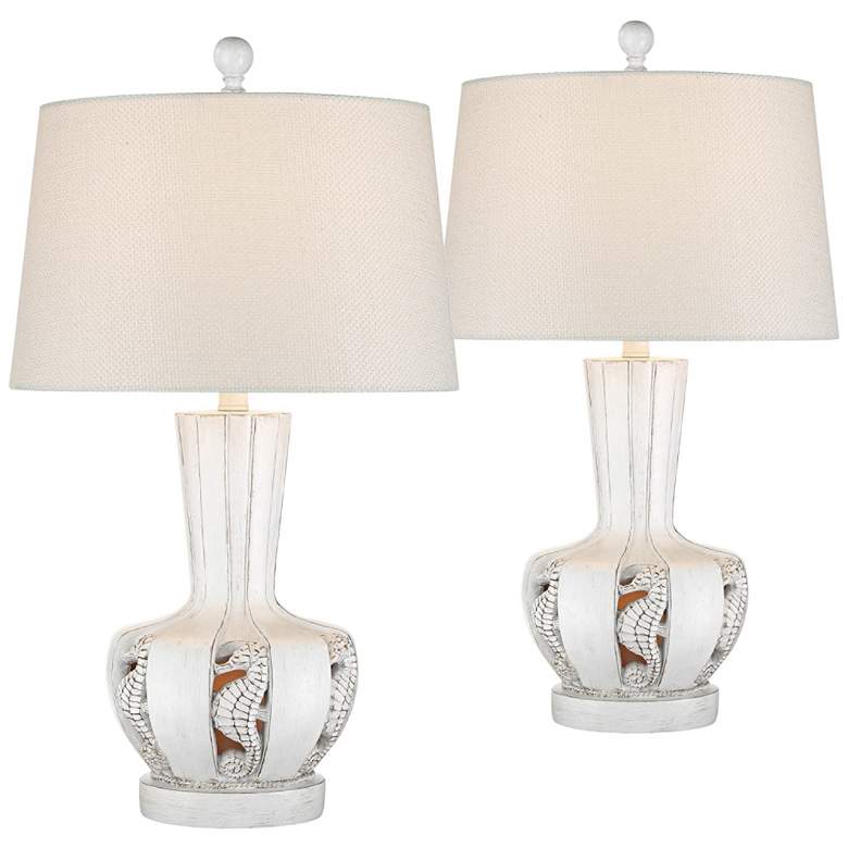 Image 1 Boca White Coastal Seahorse Night Light Table Lamps Set of 2