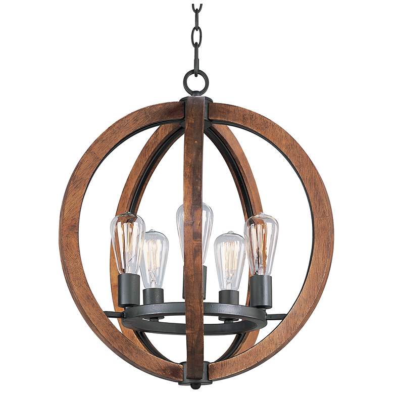 Image 3 Bodega Bay 18"W Anthracite and Pecan Wood 5-Light Chandelier