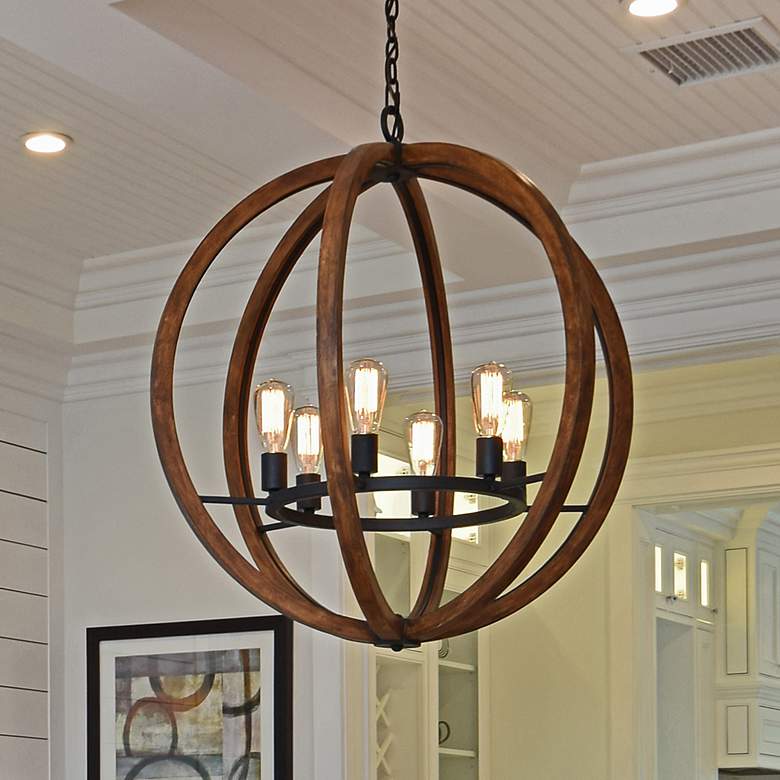 Image 2 Bodega Bay 18"W Anthracite and Pecan Wood 5-Light Chandelier