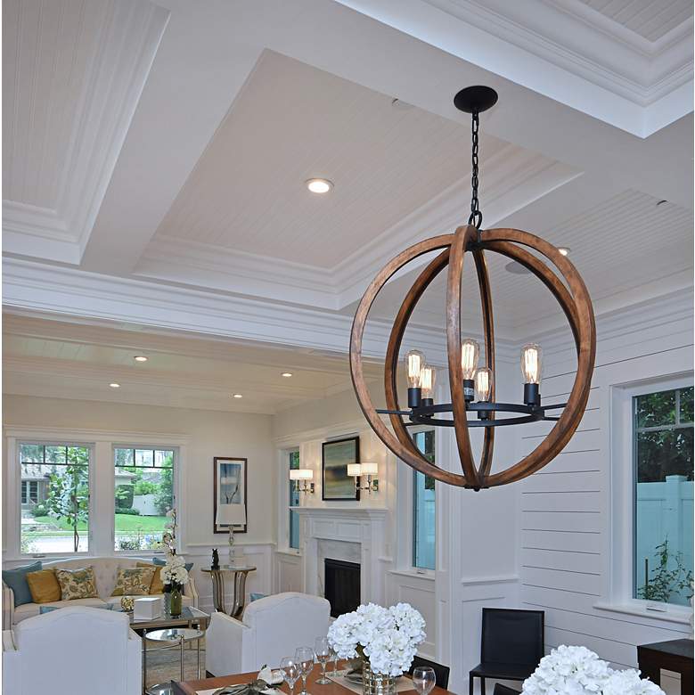 Image 4 Bodega Bay 18"W Anthracite and Pecan Wood 5-Light Chandelier more views