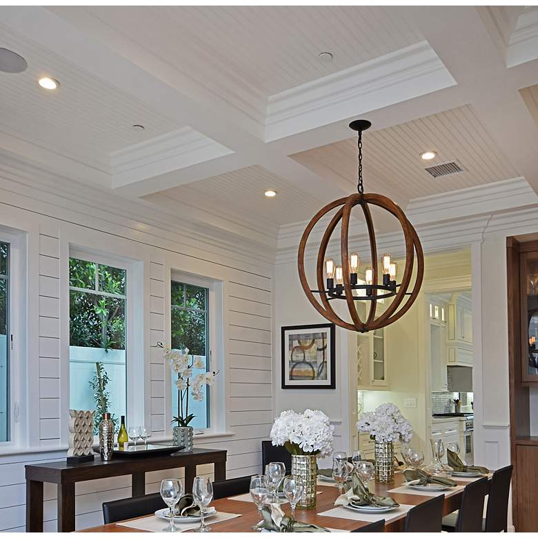 Image 5 Bodega Bay 18"W Anthracite and Pecan Wood 5-Light Chandelier more views