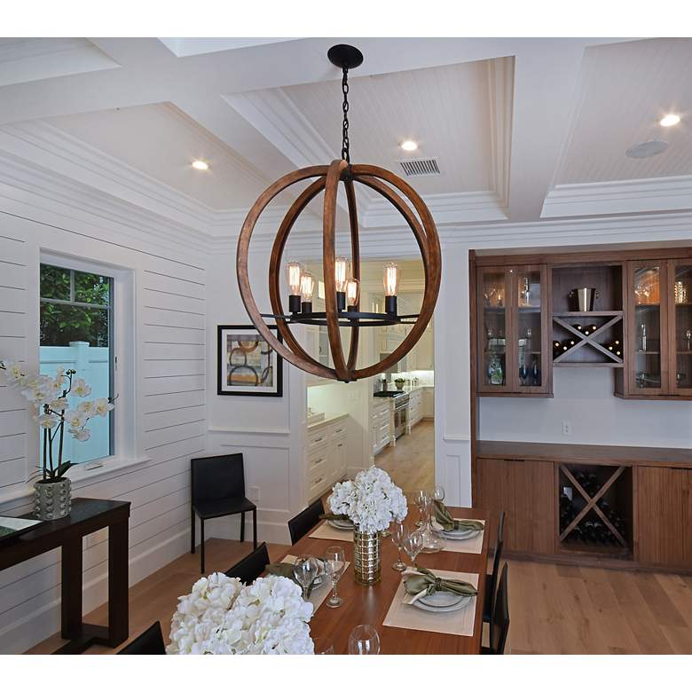 Image 6 Bodega Bay 18"W Anthracite and Pecan Wood 5-Light Chandelier more views