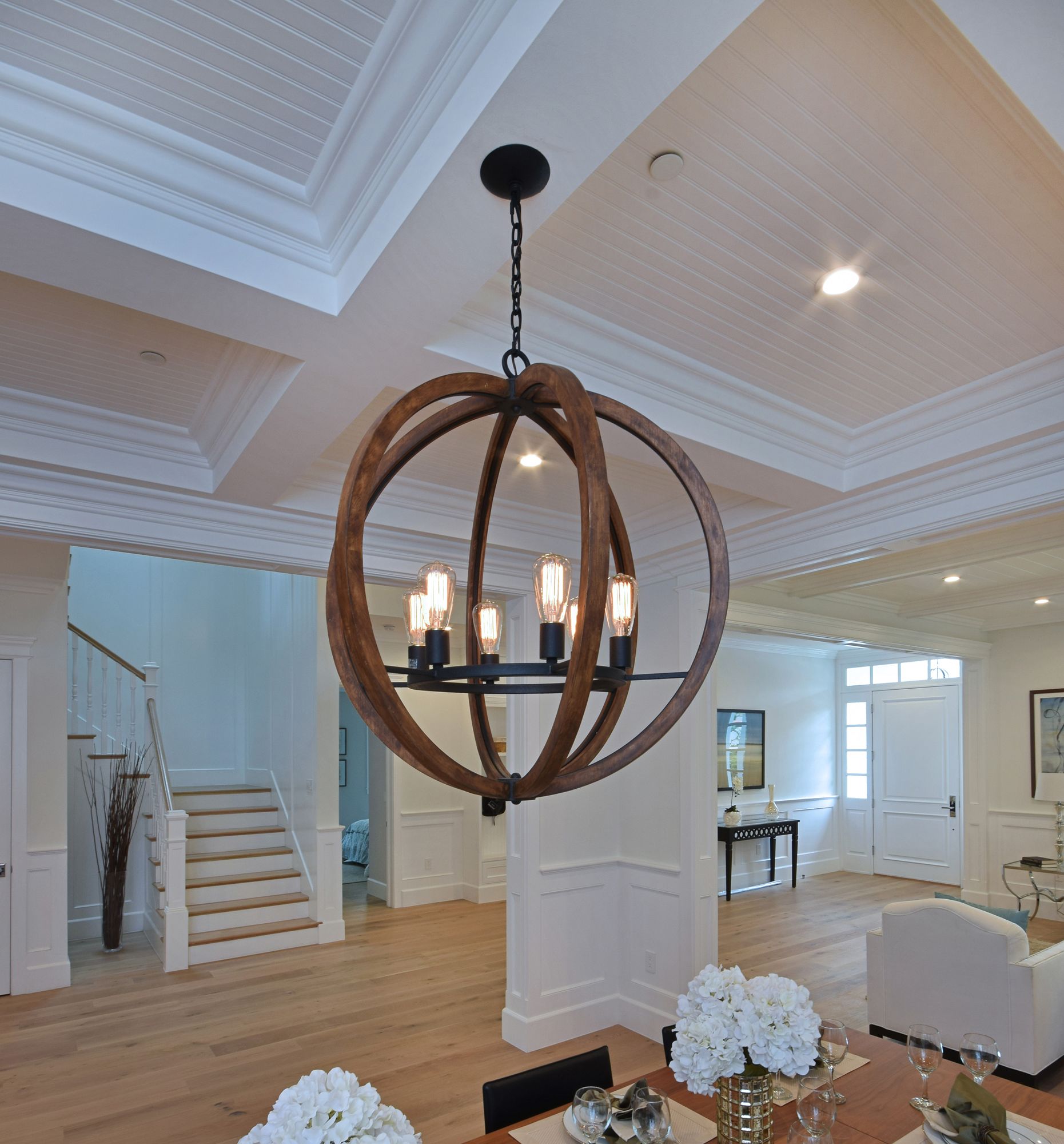 Bodega Bay 18"W Anthracite and Pecan Wood 5-Light Chandelier in scene