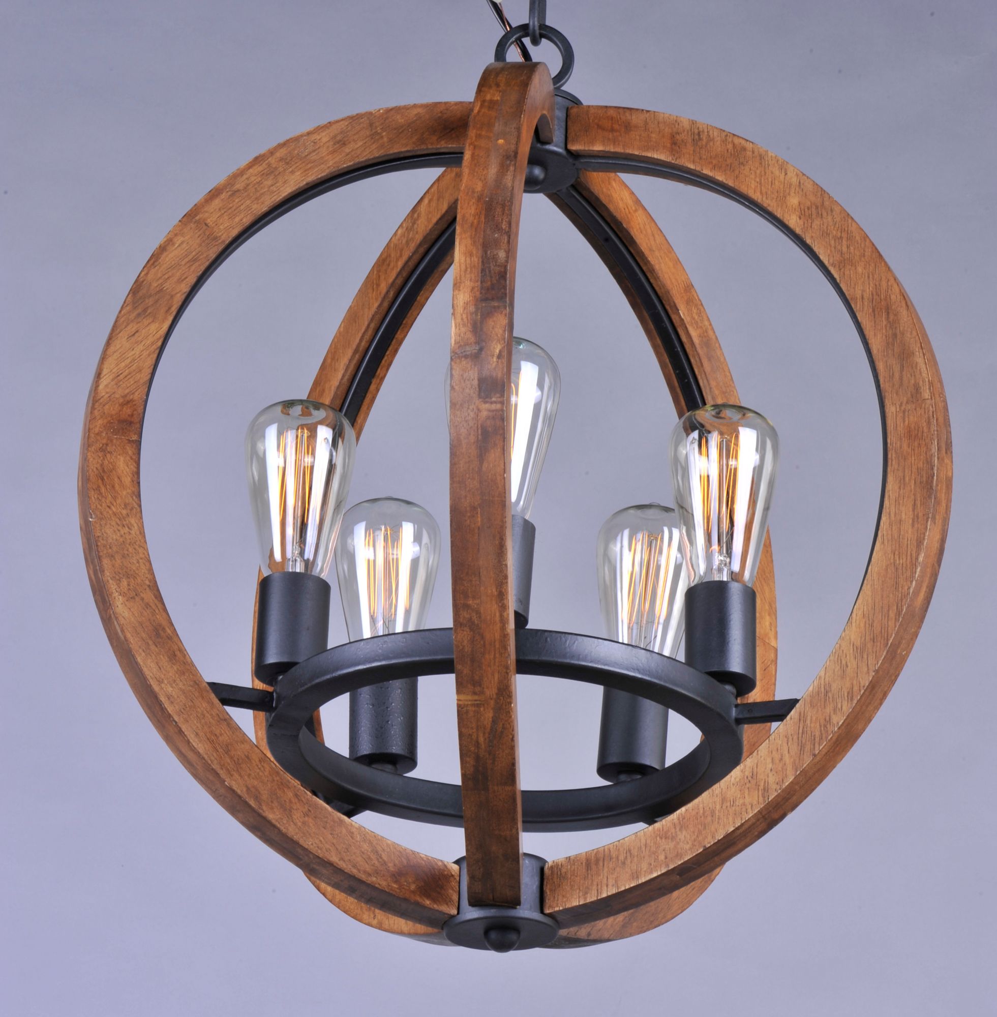 Bodega Bay 18"W Anthracite and Pecan Wood 5-Light Chandelier in scene