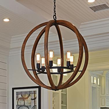Bodega Bay 18"W Anthracite and Pecan Wood 5-Light Chandelier
