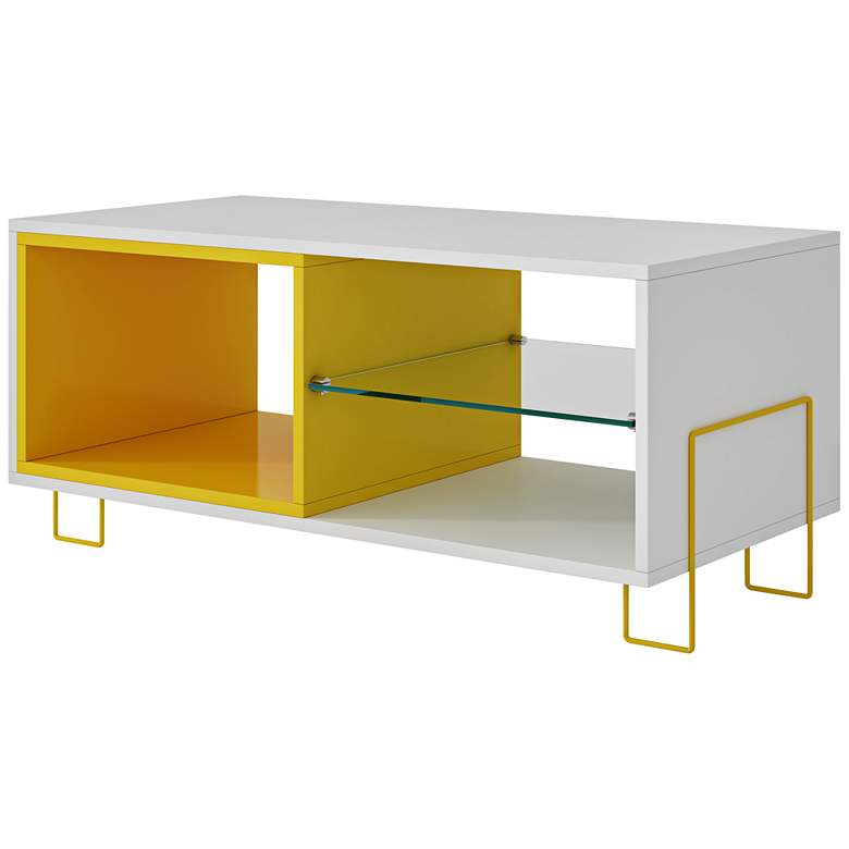 Image 1 Boden 35 1/2 inch Wide White and Yellow Wood Modern TV Stand