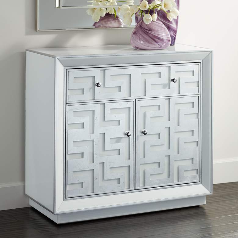 Image 1 Bodrum 35" Wide 1-Drawer 2-Door Antique Silver Cabinet