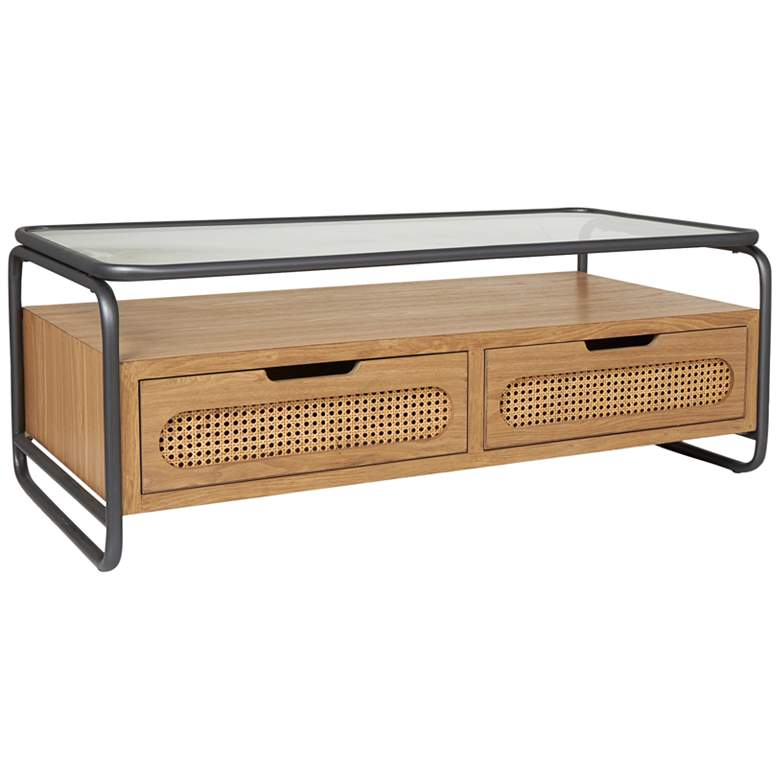 Image 2 Bohemian 47" Wide Brown Wood Gray Metal 2-Drawer Coffee Table