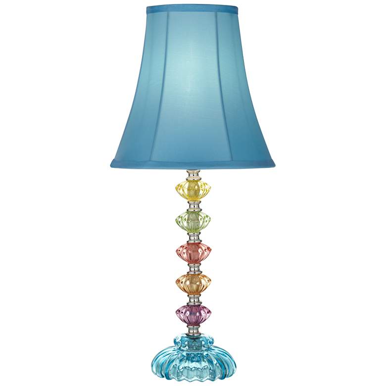 Bohemian Teal Blue Stacked Glass Lamp with Table Top Dimmer