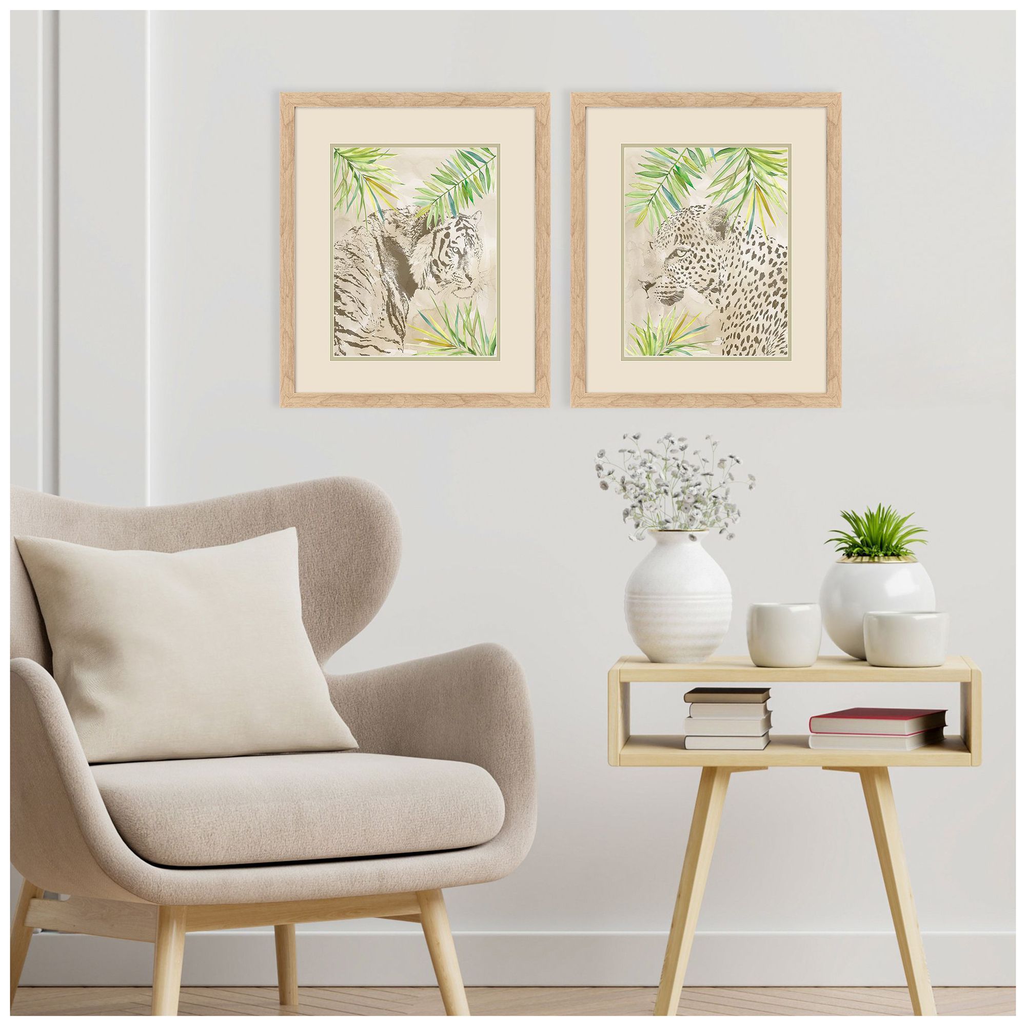 Image 4 Boho Jungle Cat 18"W x 21"H Framed Art Set of 2 more views