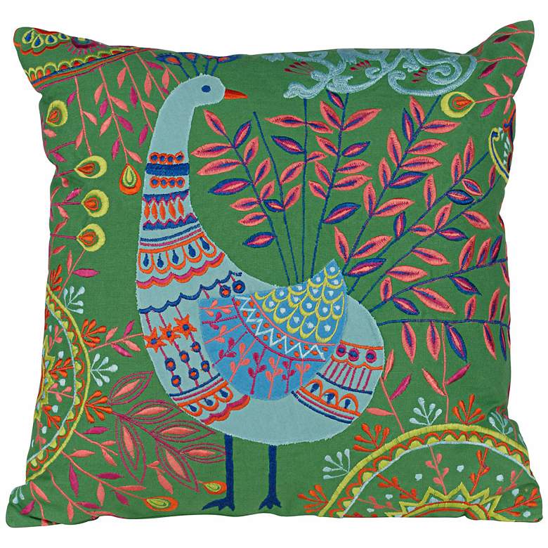 Image 1 Boho Peacock Green 16 inch Square Down Throw Pillow