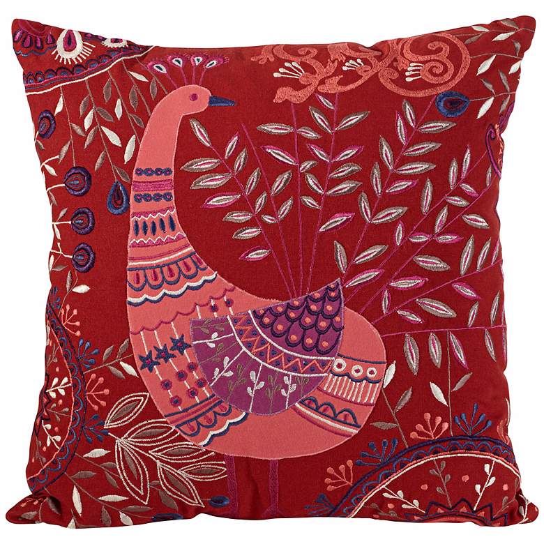 Image 1 Boho Peacock Red 16 inch Square Down Throw Pillow