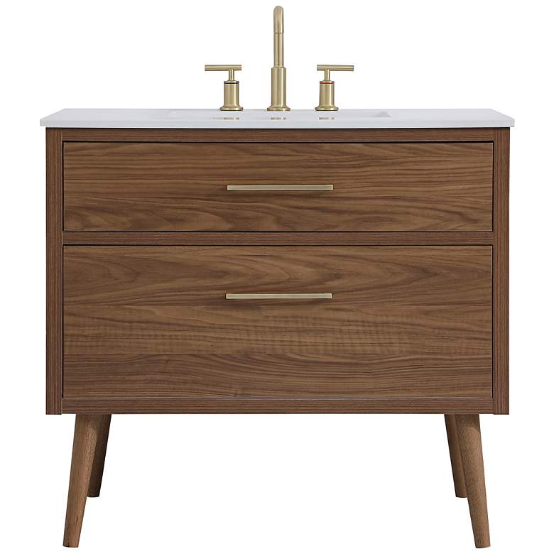 Image 2 Boise 36" Wide Walnut Brown 2-Drawer Single Sink Vanity