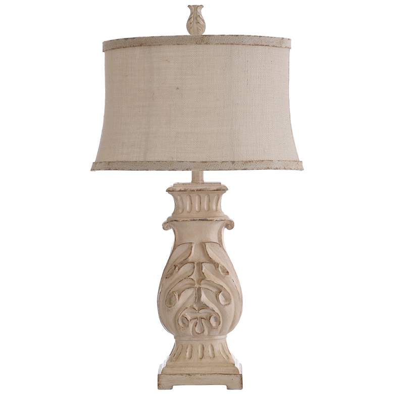 Image 1 Bokava Distressed Antique White Table Lamp With Beige Softback Shade