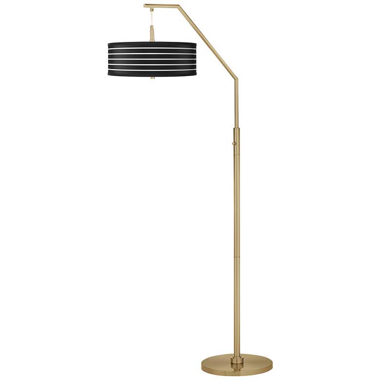 Image 2 Bold Black Stripe Giclee Warm Gold Arc Floor Lamp