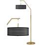 Bold Black Stripe Giclee Warm Gold Arc Floor Lamp