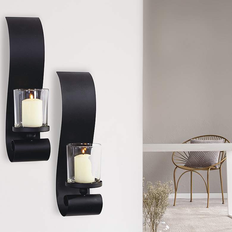 Image 1 Bold II Black Wall Sconce Pillar Candle Holders Set of 2