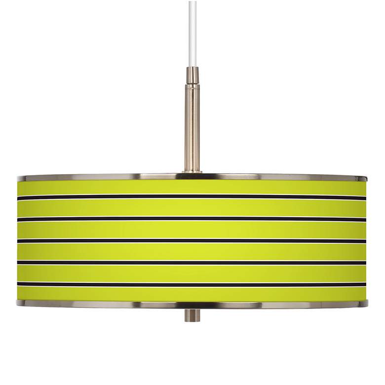 Image 1 Bold Lime Green Stripe Giclee Glow 16 inch Wide Pendant Light